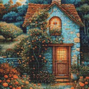 Blue Cottage Cross Stitch Pattern