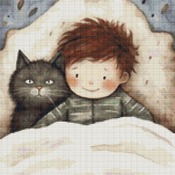 Boy And His Cat Cross Stitch Pattern