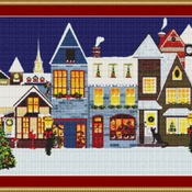 Cat At The Christmas Village Cross Stitch Pattern