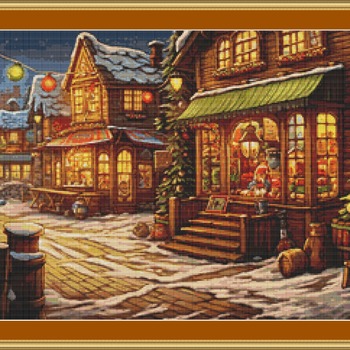 Cobbled Christmas Street Cross Stitch Pattern