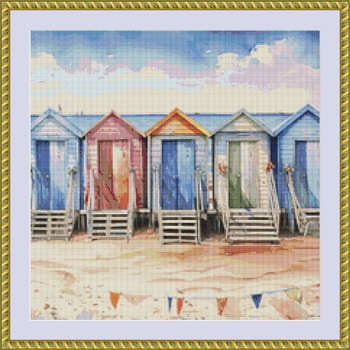 Colourful Beach Huts Cross Stitch Pattern