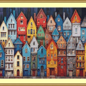 Colourful Houses Cross Stitch Pattern