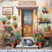 In Front Of The Flower Shop Cross Stitch Pattern