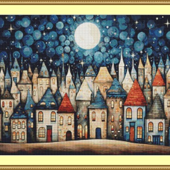 Moonlit Houses Cross Stitch Pattern