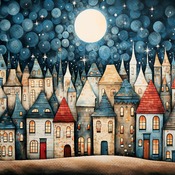 Moonlit Houses Cross Stitch Pattern