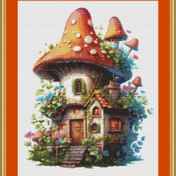 Mushroom House Cross Stitch Pattern