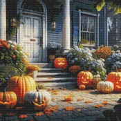 Pumpkins On The Steps Cross Stitch Pattern