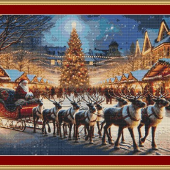 Santa At The Market Cross Stitch Pattern