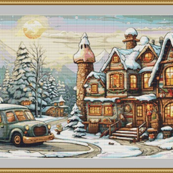 Snowy House Cross Stitch Pattern