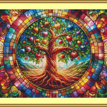 Stained Glass Apple Tree Cross Stitch Pattern