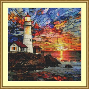 Stained Glass Lighthouse Cross Stitch Pattern