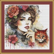 A Woman And Her Cat Cross Stitch Pattern