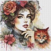 A Woman And Her Cat Cross Stitch Pattern