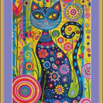 Blue Cat Cross Stitch Pattern