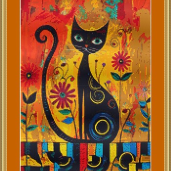 Cat In The Flowers Cross Stitch Pattern