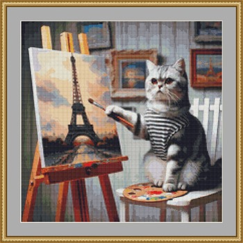 Cat Painter 2 Cross Stitch Pattern