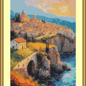 Cliff Top Village Cross Stitch Pattern