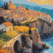 Cliff Top Village Cross Stitch Pattern