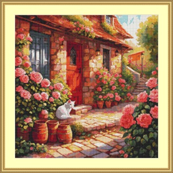 Cottage Cat Cross Stitch Pattern