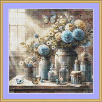 Flowers And Butterflies Cross Stitch Pattern