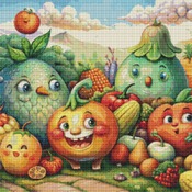 Happy Fruit And Vegetables Cross Stitch Pattern