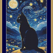 Night Cat Cross Stitch Pattern