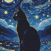 Night Cat Cross Stitch Pattern