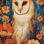 Owl In The Flowers Cross Stitch Pattern