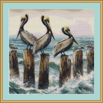 Pelicans And Seagulls Cross Stitch Pattern