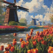 Tulips And Windmills Cross Stitch Pattern