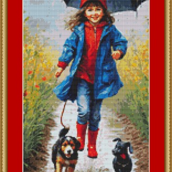 Walking The Dogs Cross Stitch Pattern