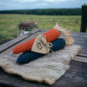 Hand knitted set of 3 rustic farmhouse carrots