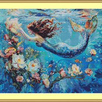 Mermaid Swimming Cross Stitch Pattern