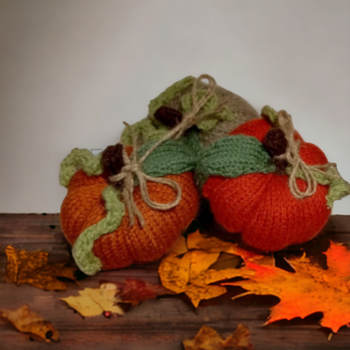 Set of 3 hand knitted pumkins