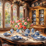 Victorian Dining Room Cross Stitch Pattern