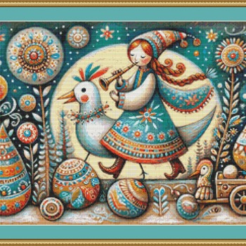 Folk Art Girl Cross Stitch Pattern