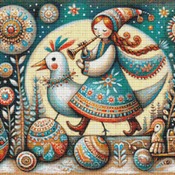 Folk Art Girl Cross Stitch Pattern