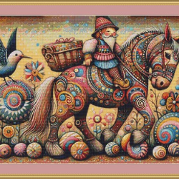 Gnome On A Horse Cross Stitch Pattern