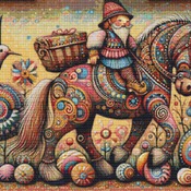 Gnome On A Horse Cross Stitch Pattern