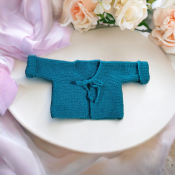 Hand knitted beautiful cardigan jacket in teal 0-3 months