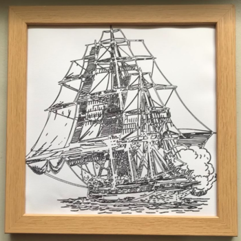 HandMade Pen Art 300cm x 300cm Card Stock Drawing of a Sailing Ship ( no frame )