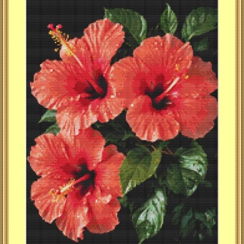 Orange Hibiscus Cross Stitch Pattern