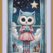 Owl And Blue Star Cross Stitch Pattern