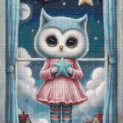 Owl And Blue Star Cross Stitch Pattern