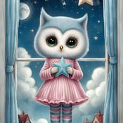 Owl And Blue Star Cross Stitch Pattern