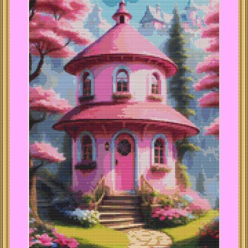 Pink House Cross Stitch Pattern