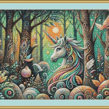 Unicorn In A Forest Cross Stitch Pattern