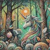 Unicorn In A Forest Cross Stitch Pattern