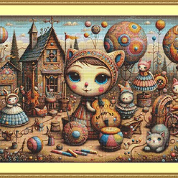 Whimsical Village Band Cross Stitch Pattern