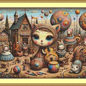 Whimsical Village Band Cross Stitch Pattern